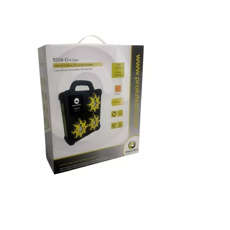 Valise de 6 balises LED orange rechargeables et synchronisables Prolutech