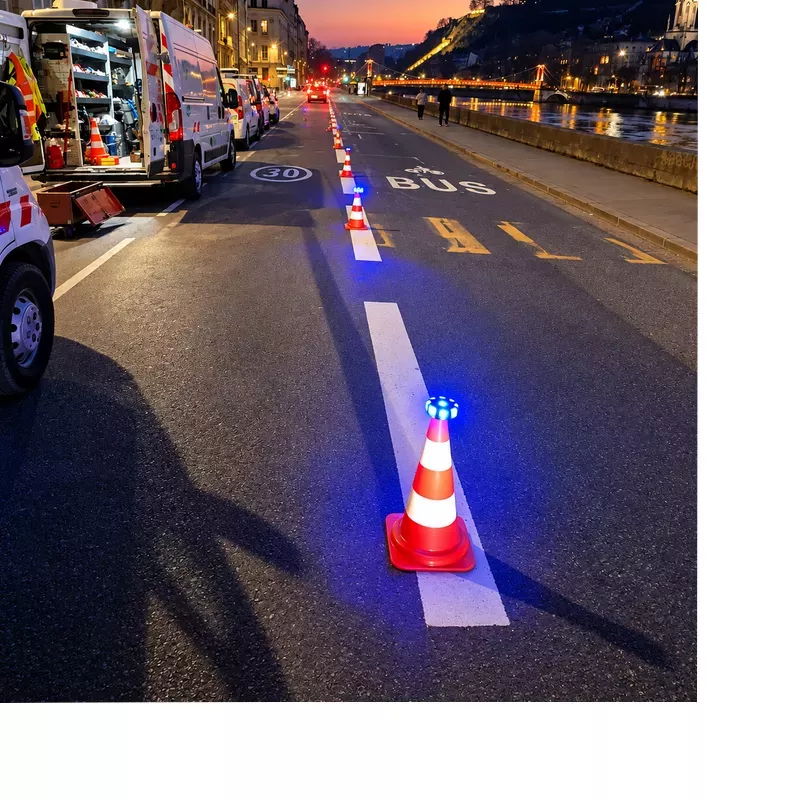 éclairage travaux de nuit avec balises lumineuses Prolutech